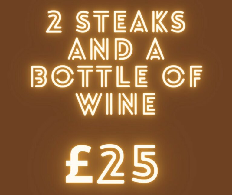 Two Meals and a Bottle of House Wine for just £25.00