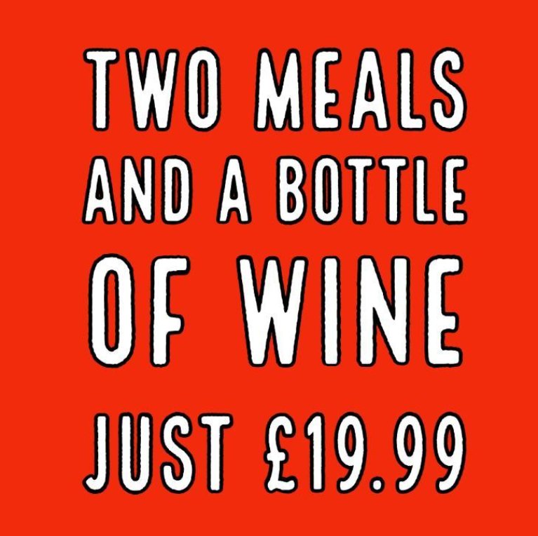 Two Meals and a Bottle of House Wine for just £19.99